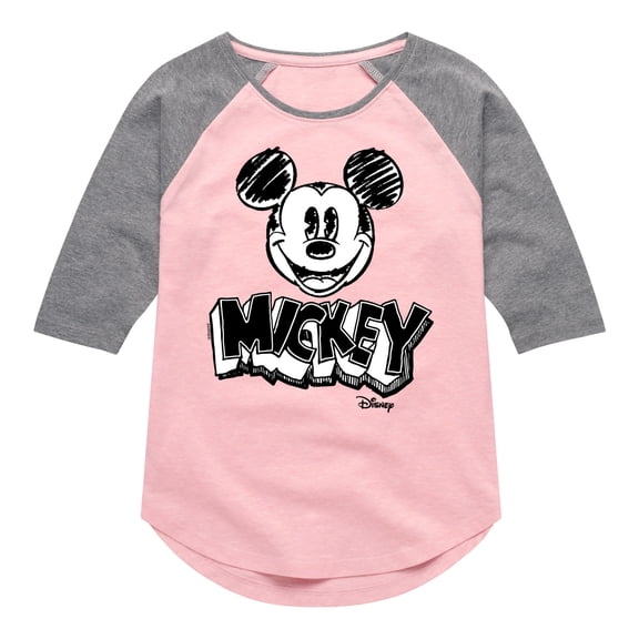 Disney - Mickey Mouse Sketched - Toddler & Youth Girls Raglan Graphic T-Shirt