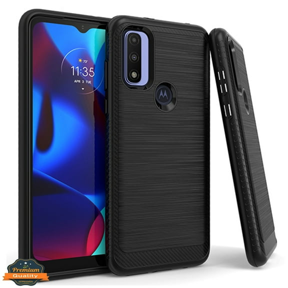 Xpression Case for Motorola Moto G Power 2022 (6.5") Armor Brushed Texture Rugged Carbon Fiber Design Shockproof Dual Layers Hard PC   TPU Phone Cover [Black]