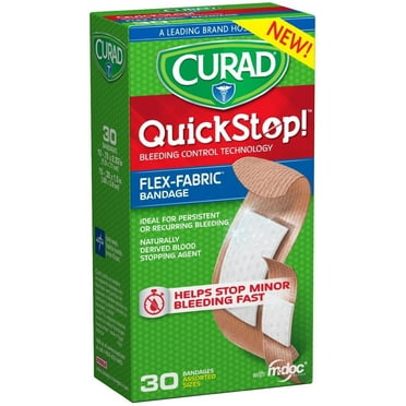 Curad Quickstop Instant Clotting Technology Flex-Fabric Bandages, Assorted 30 ea