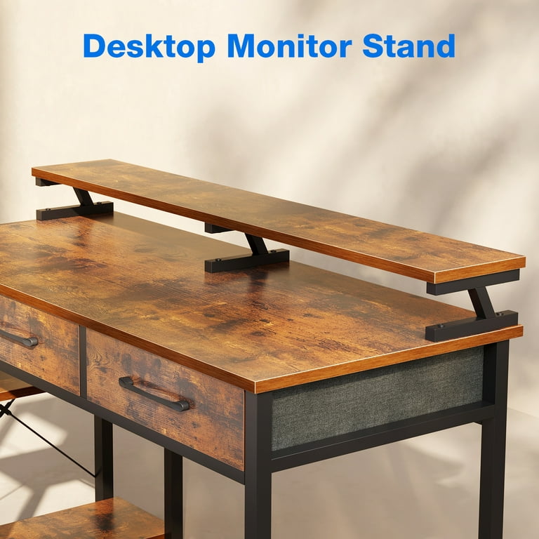 Computer Desk with Drawer Home Office Desks 48 inch Writing Desk Work Desk PC Table Study Desk with 2 Tiers Drawers Storage Shelf Headphone Hook