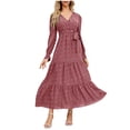 thumbnail image 1 of cfhntfmh Robes d'Automne pour Femmes 2024 à Manches Longues à Col en V Longue Robe Maxi Élégante Fluide à Volants Superposés Ourlet Robe Trapèze, 1 of 1
