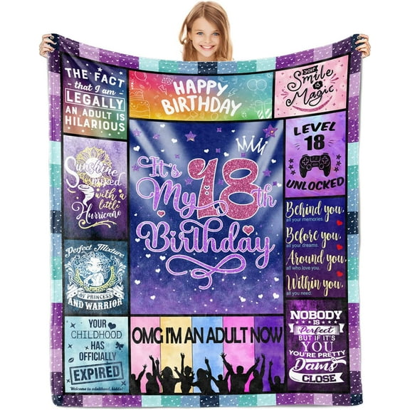 18th Birthday Gifts for Girls Blanket 50"x60" - Gifts for 18 Year Old Girls - 18 Year Old Girl Birthday Gifts Ideas - 18th Birthday Decorations for Girls Throw Blankets