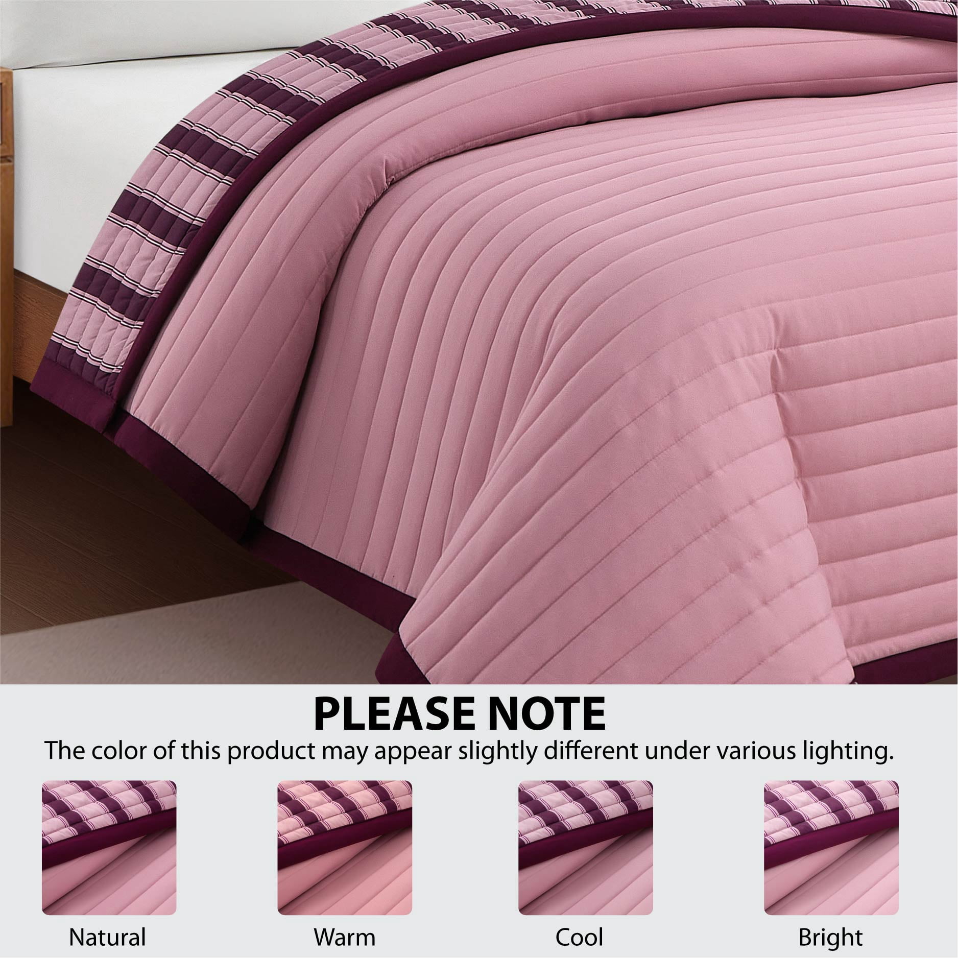 Mainstays Pink Striped Reversible Quilt, Full/Queen, 86" x 90"