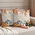 thumbnail image 2 of Orange Blue Thanksgiving Fall Outdoor Waterproof Pillow Covers, Rustic Botanical Pumpkins Decorative Square Throw Pillowcase Sofa Cushion Sham for Patio/Couch/Chair, 24"x24" 2 Pack, 2 of 8