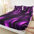 thumbnail image 4 of Castle Fairy 3D Metallic Purple Wave Queen Sheets 4 Pieces,Shiny Layered Curved Graphic Queen Sheet Sets,Violet Black,1 Fitted Sheet,1 Flat Sheet and 2 Pillowcases, 4 of 6
