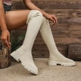 thumbnail image 4 of Lovzfmll Knee High Boots Women, Over The Knee Sock Boots Stretch Chunky Heel, Chunky Mid Heel Round Toe Chelsea Boots Casual Fall Beige Boots, 4 of 9