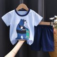 thumbnail image 2 of kpoplk Toddler Boy Summer Play Clothes Short Sleeve Cartoon T-Shirt Shorts Casual Outfit Light Blue,5-6 Y, 2 of 4