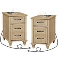 thumbnail image 3 of WAMPAT 2 Set Farmhouse Nightstand with Charging Station, End Table with Solid Wood Leg, Bedside Table with Storage Drawer&Power outlets USB Ports for Bedroom,Living Room,Oak, 3 of 7