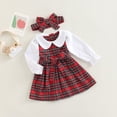 thumbnail image 3 of Douhoow Toddler Girls Plaid Dress Kid Doll Collar Long Sleeve Patchwork Dress 0-5T, 3 of 9