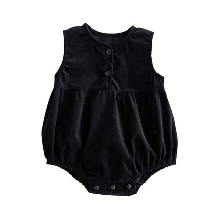 

Ahdbta Sleeveless Rompers for Babys Button Henley Round Neck Jumpsuits Casual Solid Color Cute Thin Corduroy Bodysuits