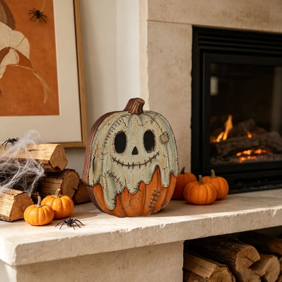 Halloween Wooden Table Signs Tiered Tray Decor, Ghost Pumpkin Decorative Blocks Minimalist Style, Rustic Farmhouse Fall Harvest Ornament for Shelf Desk Display, Home Kitchen Mantel Party Decoration