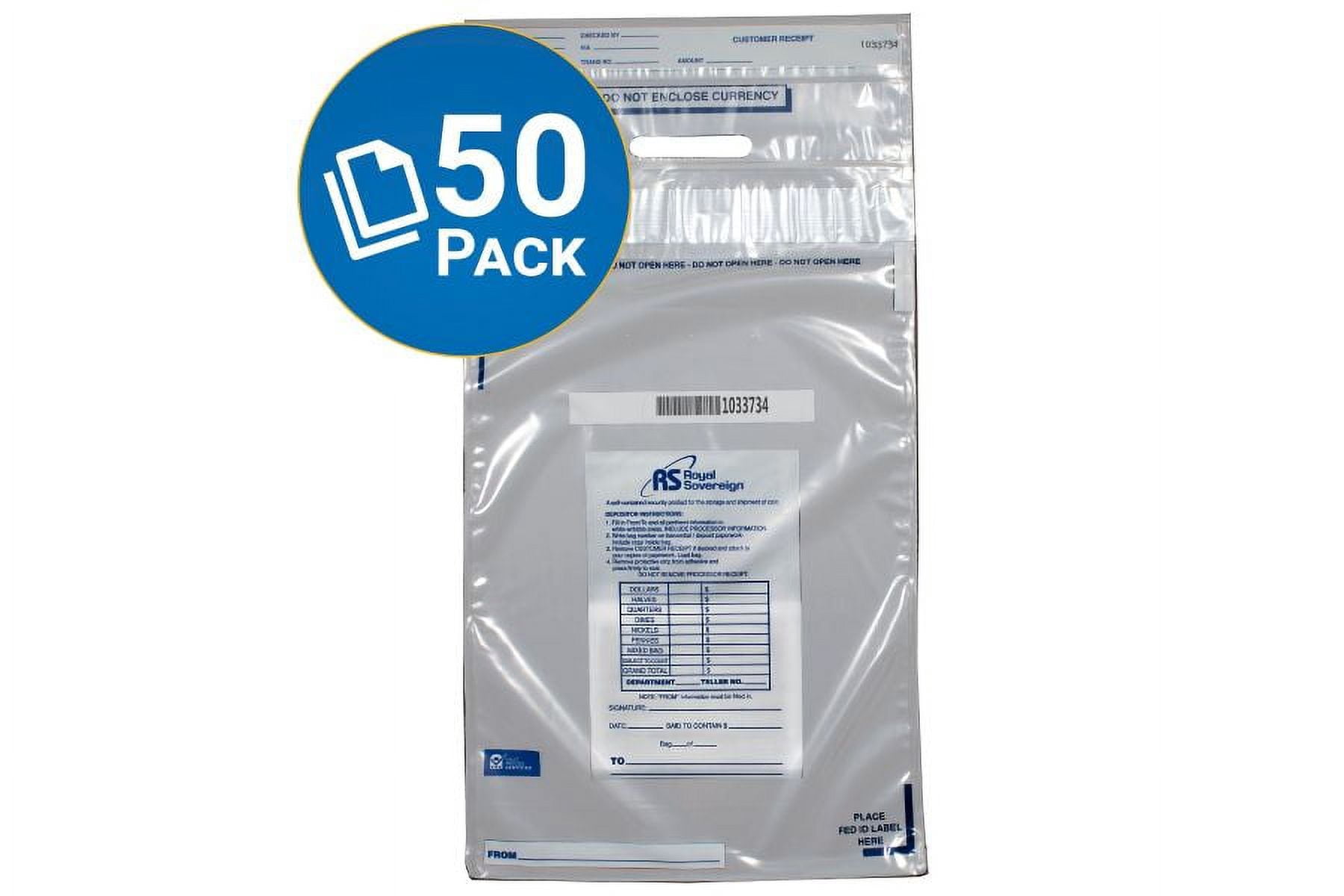 Royal Sovereign RMTE-1222 12.5" x 25" Clear Tamper Evident Coin Deposit Bag