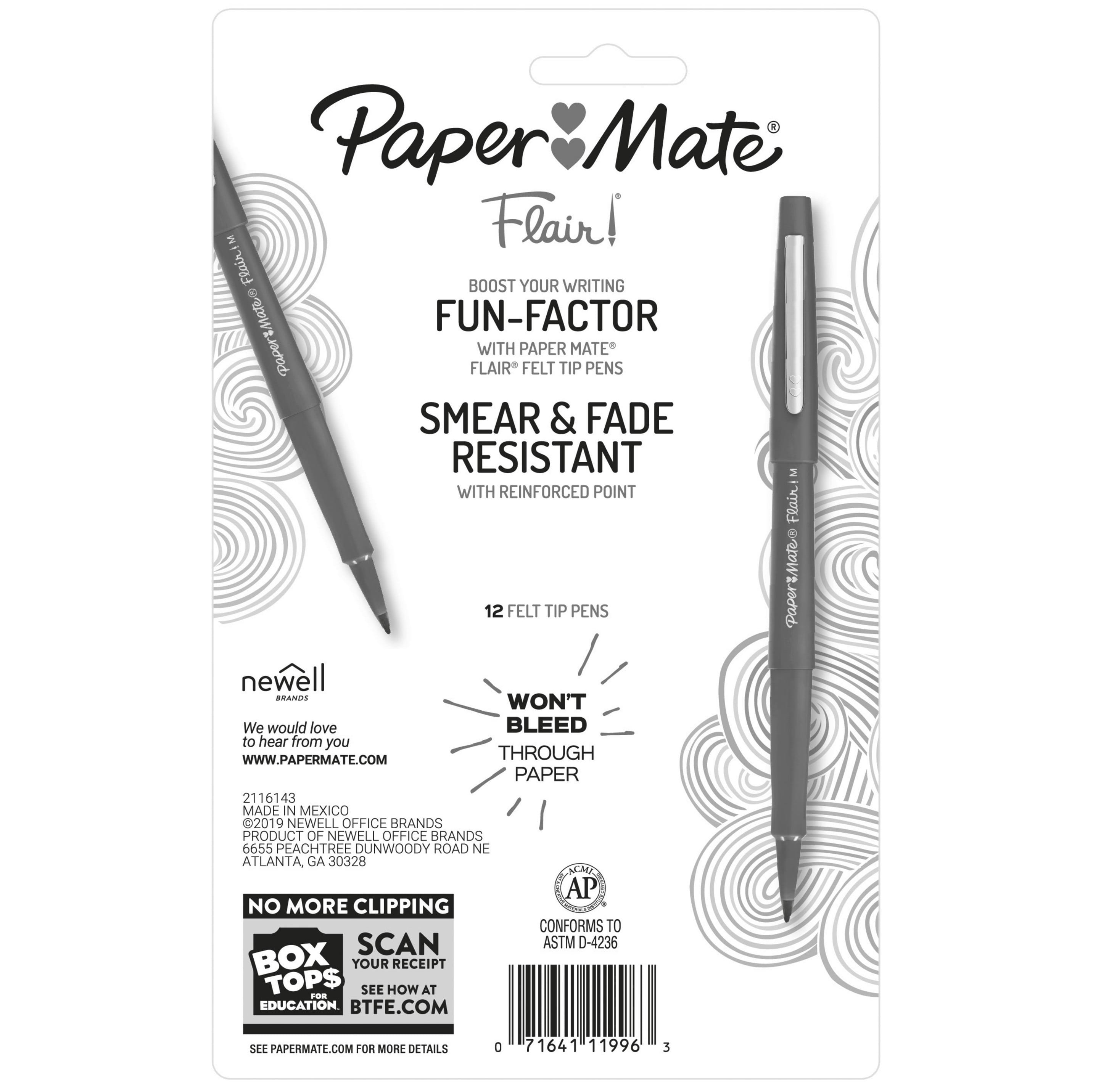 Paper Mate Flair Felt Tip Pens, Medium Point (0.7mm), Assorted Colors, 12  Count 