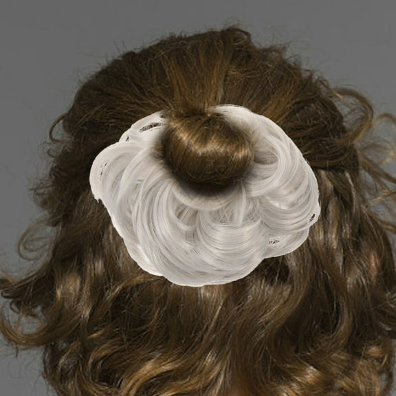 CRAFTHROU 1Pack Messy Bun Hair Piece Curly Wave Ponytail Extensions 12.5x12.5x0.6in Grey Silver For Women Photoshoots