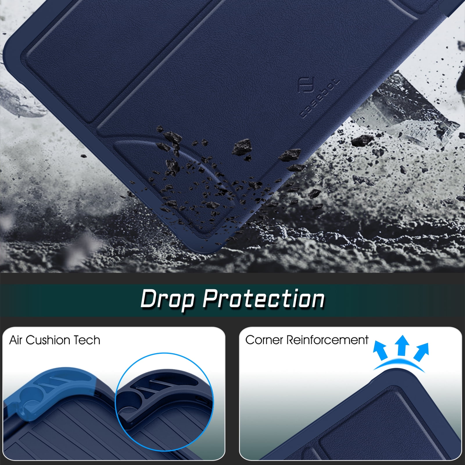 Fintie Magnetic Stand Case for iPad Pro 11-inch (M5) 2025 / (M4) 2024 - Multiple Angles Shockproof Rugged Soft TPU Cover with Pencil Holder, Navy