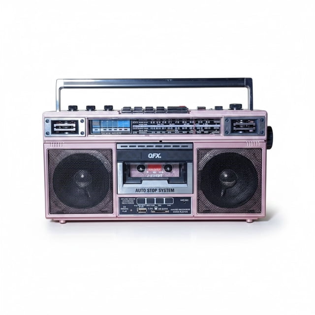 Radiocasetera QFX Rosa Bluetooth con Conversión a MP3 y Ecualizador de 3 Bandas Am/Fm
