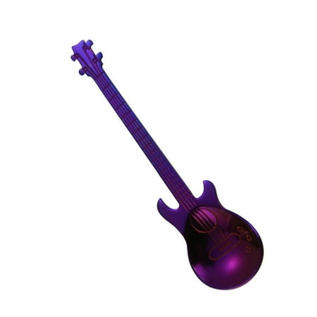 

Stainless Steel Guitar Shaped Coffee Spoon Teaspoon Children Spoon Coffee Tea Supplies Purple