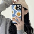 Embroidered Sunflower Smile Face Flower Phone Case for Apple iPhone 14