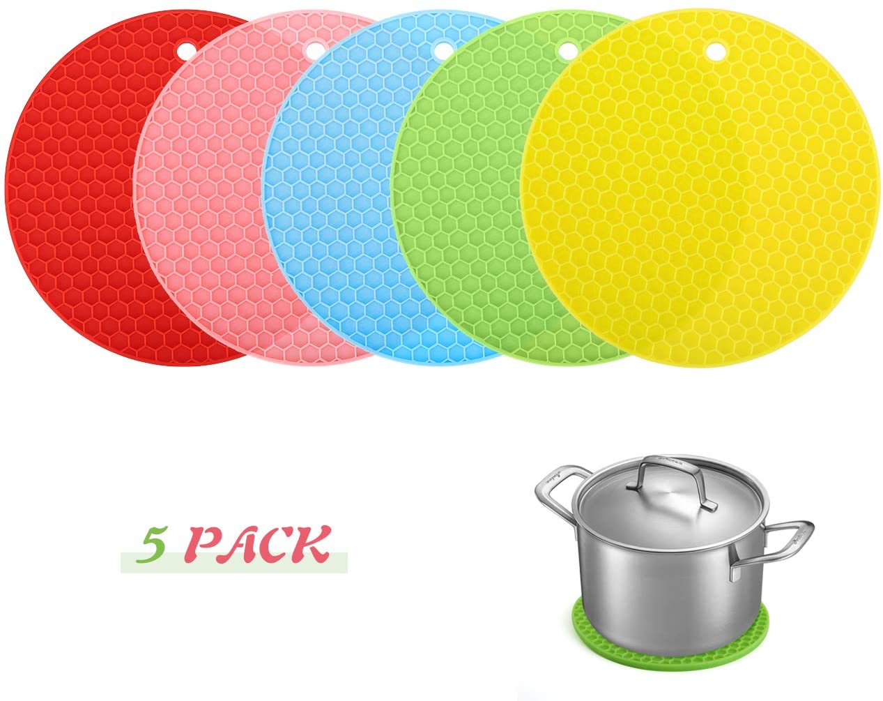 5PCS Silicone s, 7.1" x 7.1" Hot Pads Pot Holder Heat Resistant to 464°F, Nonslip Durable Easy