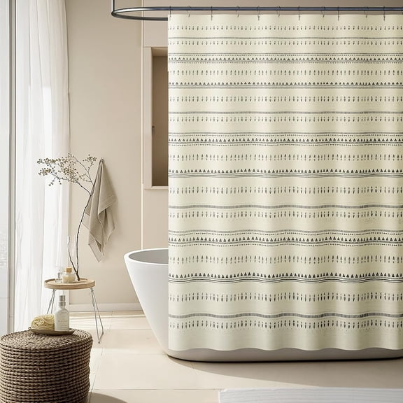 Boho Farmhouse Beige Shower Curtain Black Geometric Striped Shower Curtains for Bathroom Waterproof Fabric Bohemian Rustic Vintage Country Bath Decor with 12 Hooks 60x72 Inches
