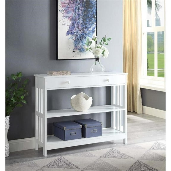 Pemberly Row Transitional Mission One-Drawer Console Table in White Wood Finish