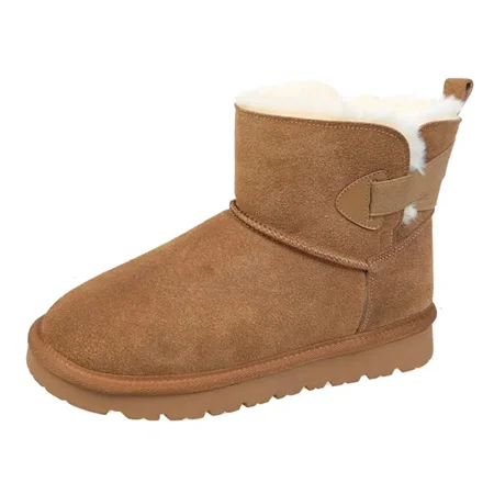 

Solid Color Round Toe Winter Snow Boots Thickening Fleece Lined Flat Ankle Boots Women‘s Footwear