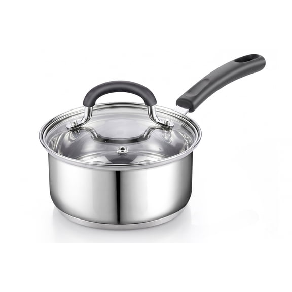 Cook N Home 02711 Stainless Steel Saucepan With Lid, 3-QT Silocne Handle
