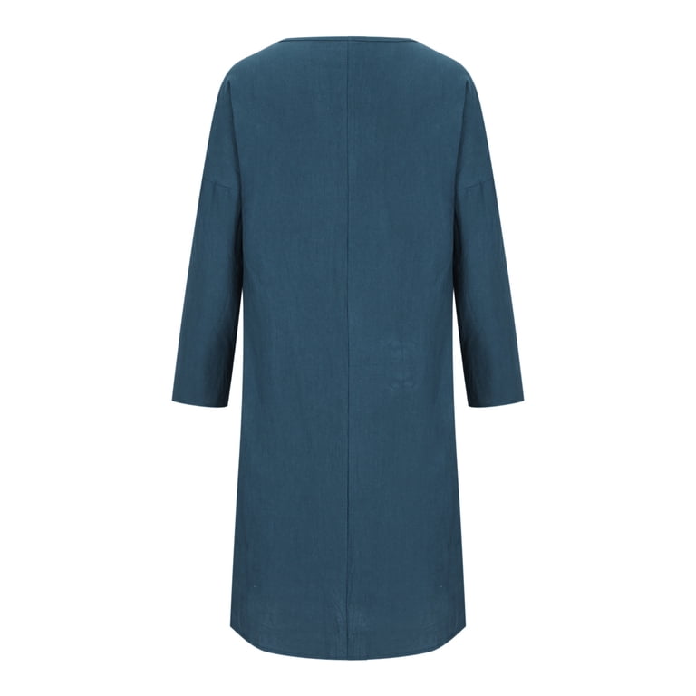 YanHoo Womens Tunic Dresses To Wear with Leggings Ladies Comfy Linen Dress  with Pocket Long Sleeve Round Neck Midi Dresses for Ladies - Walmart.com