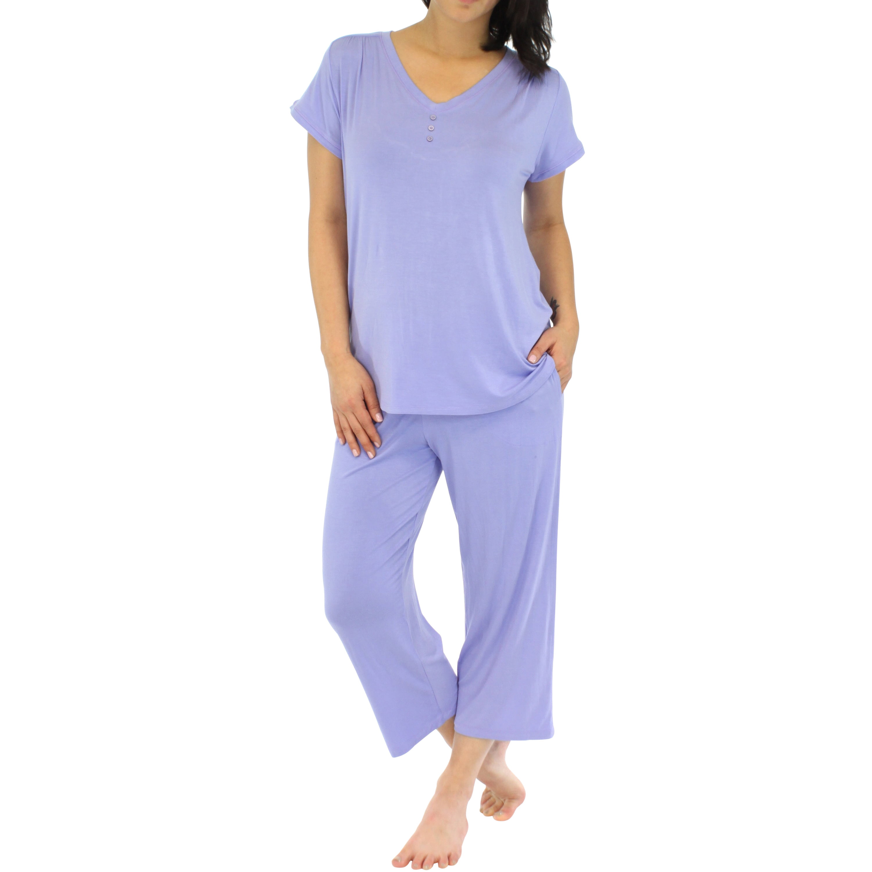 Pajama Heaven - Pajama Heaven Women's Bamboo Jersey V-Neck and Capri ...