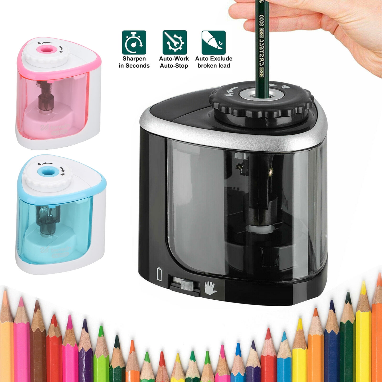 Pencil Sharpener 4 Free AA Batteries No Electronic Colored Pencil Sharpeners for Kids 2 & Drawing Pencils White Electric Art Pencil Sharpener Battery Powered Automatic Pencil Sharpener Portable 