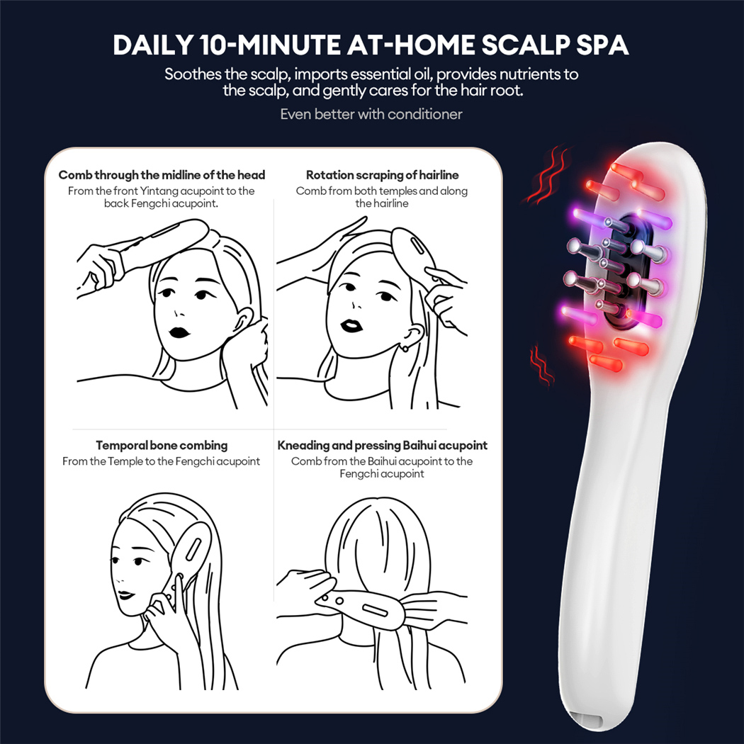 EMS Electric Massage Comb Vibration LED Blue Red Light Therapy Hair Massage Scalp Brush for Hair Growth Anti Hair Loss