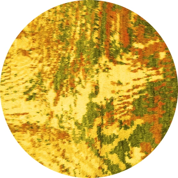 Ahgly Company Indoor Round Abstract Yellow Modern Area Rugs, 6' Round