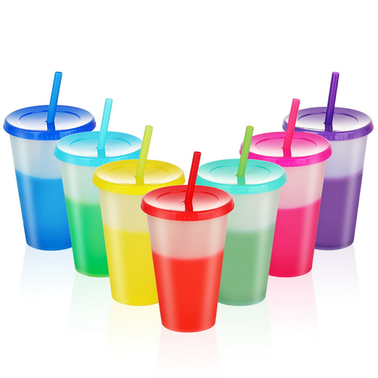 Casewin 5Pack Plastic Tumblers with Lids and Straw - 16OZ Color Changing  Cups with Lids and Straws for Adults and Kids - Tumblers with Lids and  Straws for Cold Drinks or Reusable