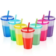 Topboutique Color Changing Cups, 16oz Reusable Plastic Cold Drink Cups with Lids and Straws BPA Free Adult Kids Summer Coffee Tumblers Party Cup 7PACK