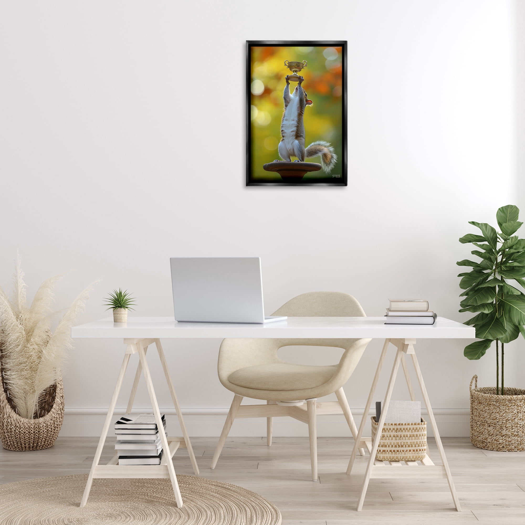 Stupell Industries Squirrel Holding Trophy Novelty Painting Black Floater Framed Art Print Wall Art, 17 x 25