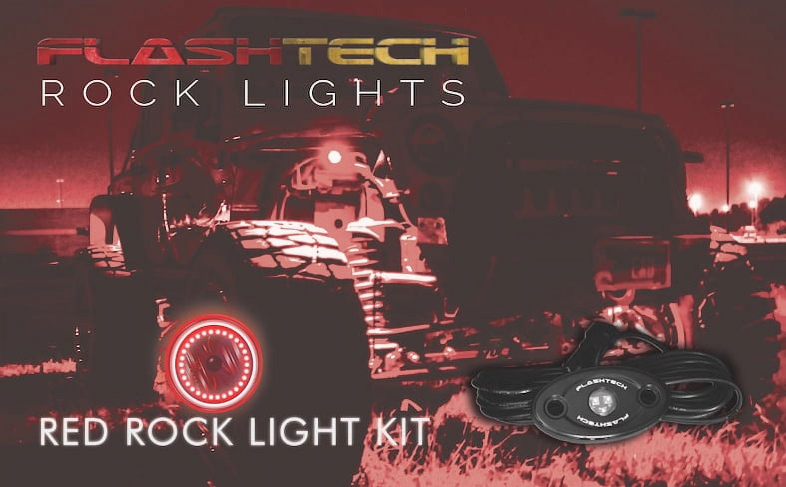 Flashtech 4 Pod LED Rock Lights Kit with Controller Underglow LED Neon Light Kit for Jeep Off Road Trucks ATV SUV Boat - Green