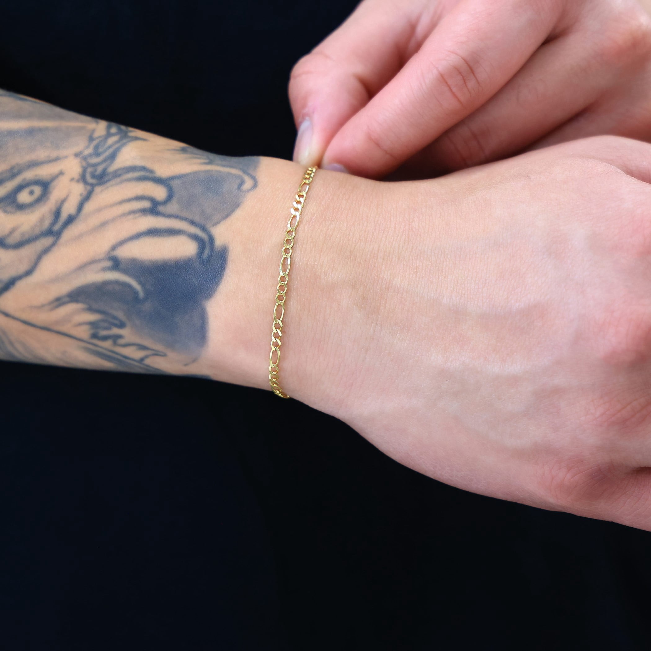 Nuragold 10k Real Yellow Gold Solid Figaro Link 2.5mm Chain Bracelet (7"-9") Italian Jewelry for Men & Women