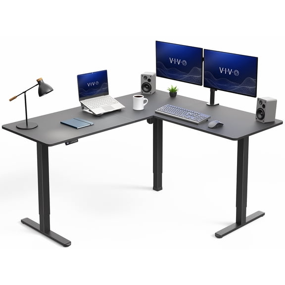 VIVO Black Electric 63" x 55" Corner Standing Desk, L-Shaped Workstation