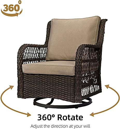 Outdoor Wicker Swivel Rocker Patio Set, 360 Degree Swivel Rocking Chairs Elegant Wicker Patio Bistro Set with Premium Cushions and Armored Glass Top Side Table for Backyard - image 5 of 7