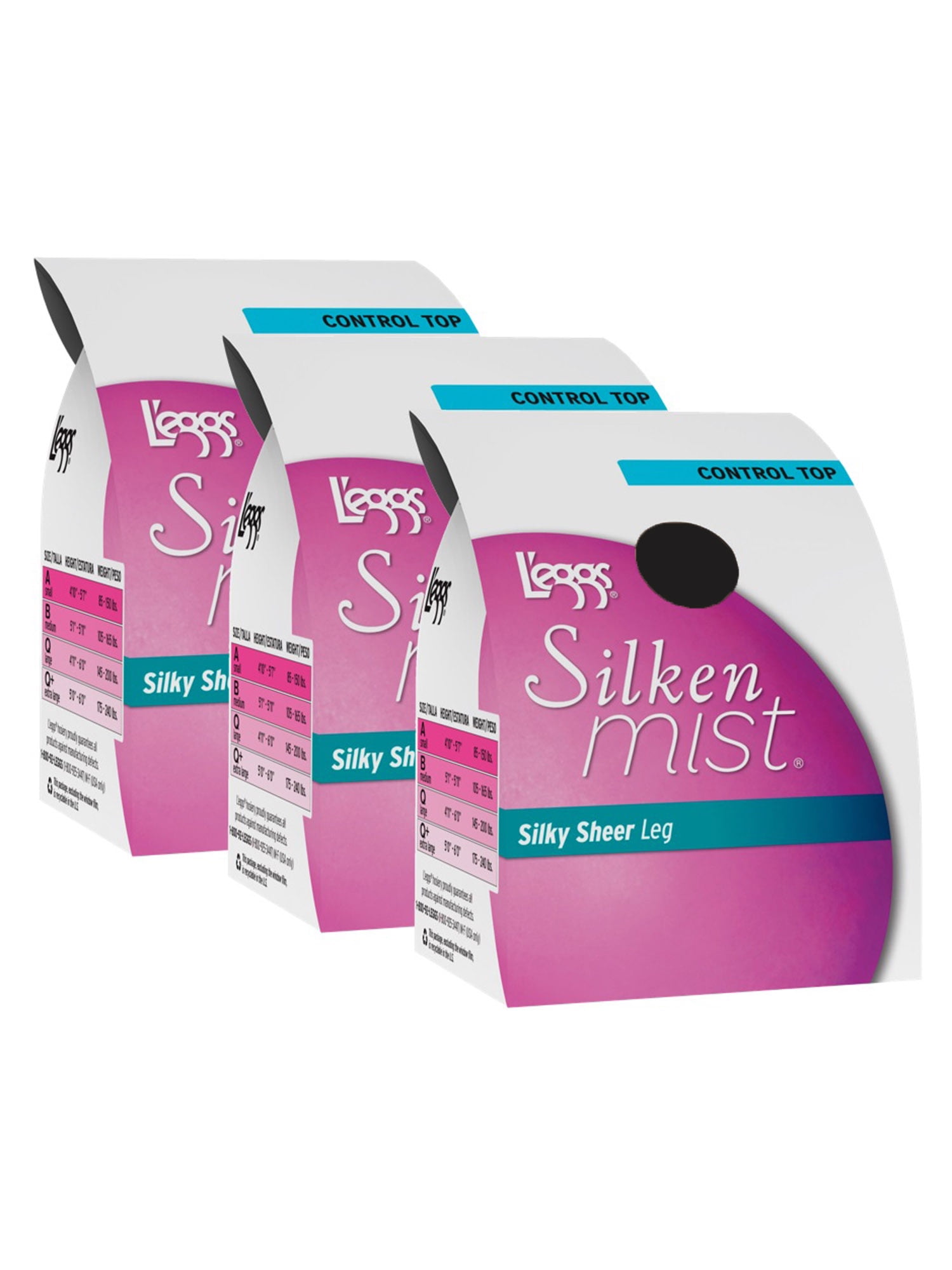 Leggs Silken Mist Silky Sheer Leg Control Top Black Mist Q+ 175-240lb 4 Pair