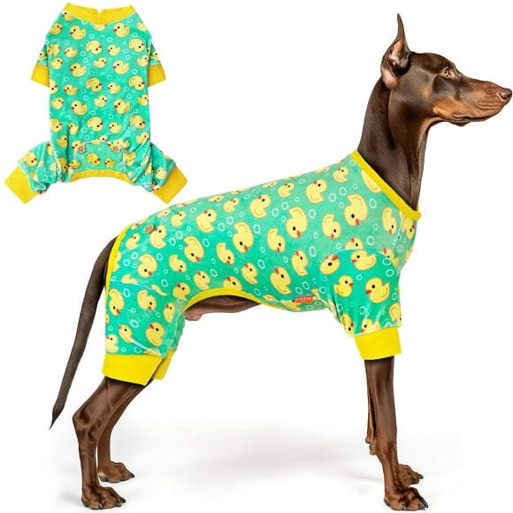 KYEESE Dog Pajamas Velvet Dog Pajamas Large Sized Dogs Soft Dogs Clothes Pjs with Yellow Ducks Pattern Stretchy Pet Jammies Coat Comfy Pet Onesie Costume, 3X-Large