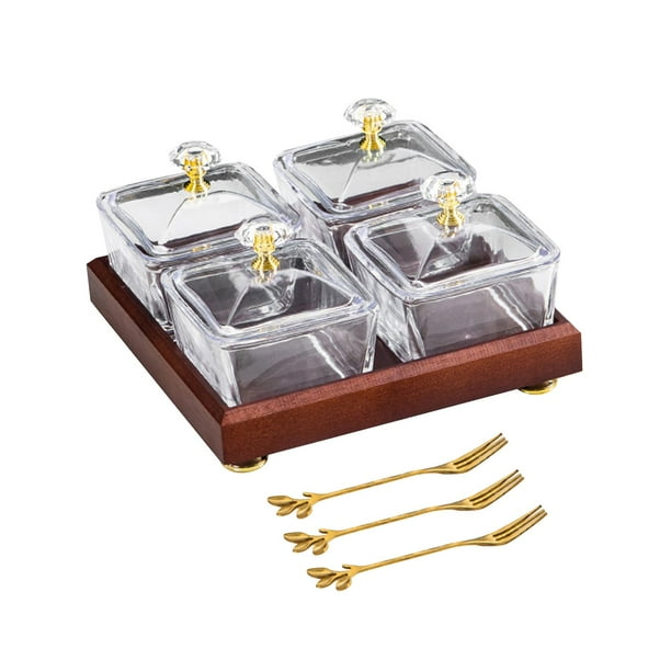 Bandeja de frutas secas dividida Tazones para servir con tapas Plato de aperitivo de lujo Plato para servir para cocina Hogar Vacaciones Boda 4 rejillas Macarena Bandeja de condimentos
