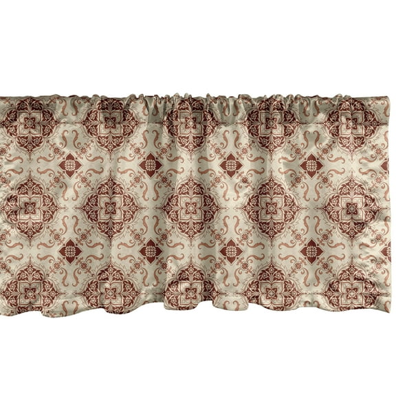 Ambesonne Geometric Window Valance, Oriental Flowers, 54" X 12", Pale Orange Redwood