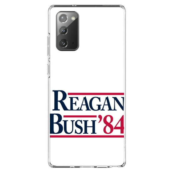DistinctInk Clear Shockproof Hybrid Case for Galaxy Note 20 ULTRA (6.9" Screen) - TPU Bumper, Acrylic Back, Tempered Glass Screen Protector - Reagan Bush 1984