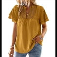 thumbnail image 2 of Blusas de Mujer con Cuello en V y Mangas Mariposa, Elegantes, Informales, Holgadas, de Lunares Suizos y Corta con Volantes. Amarillo L, 2 of 8