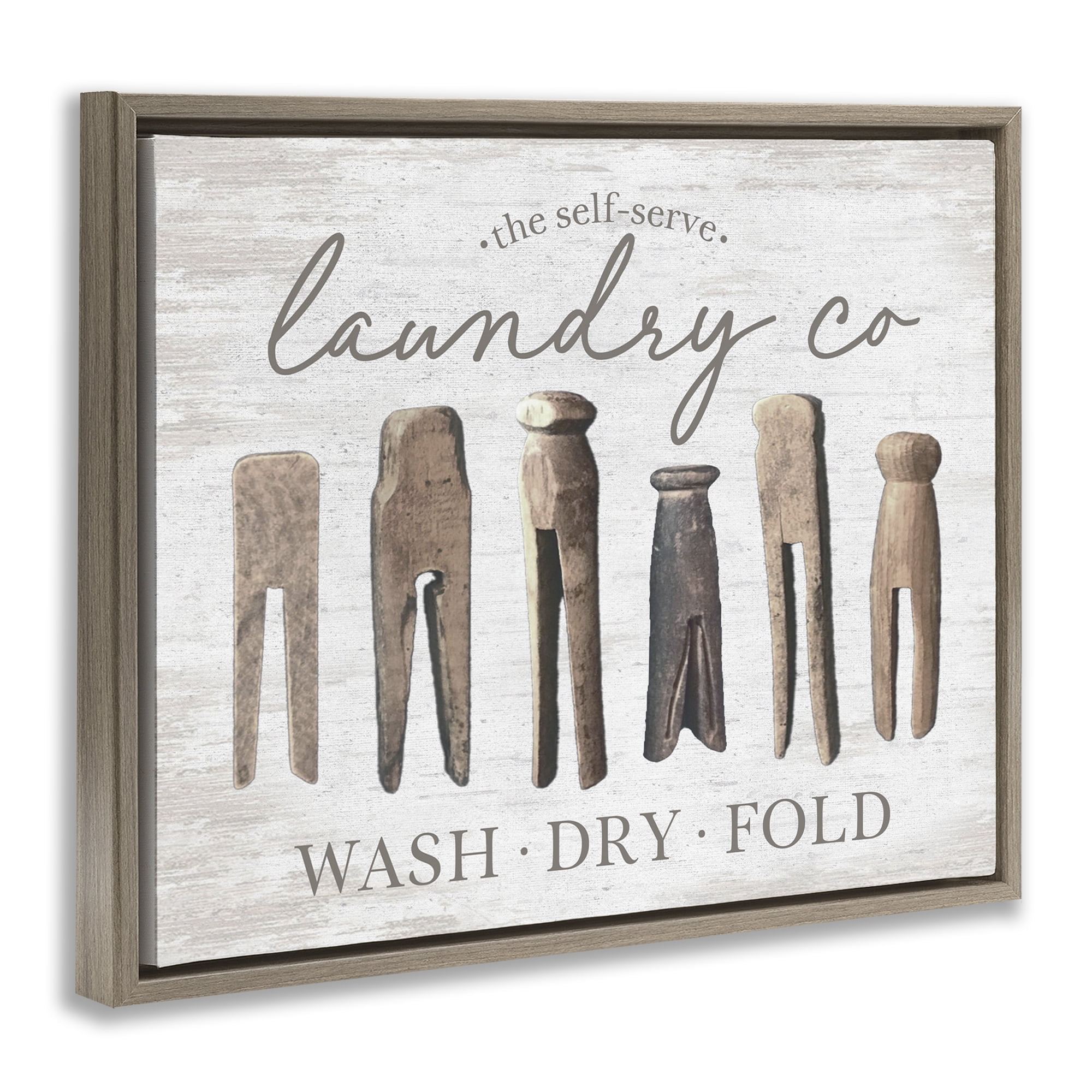 Stupell Industries Rustic Laundry Clothespins Typography Painting Brown Floater Framed Art Print Wall Art, 31 x 25