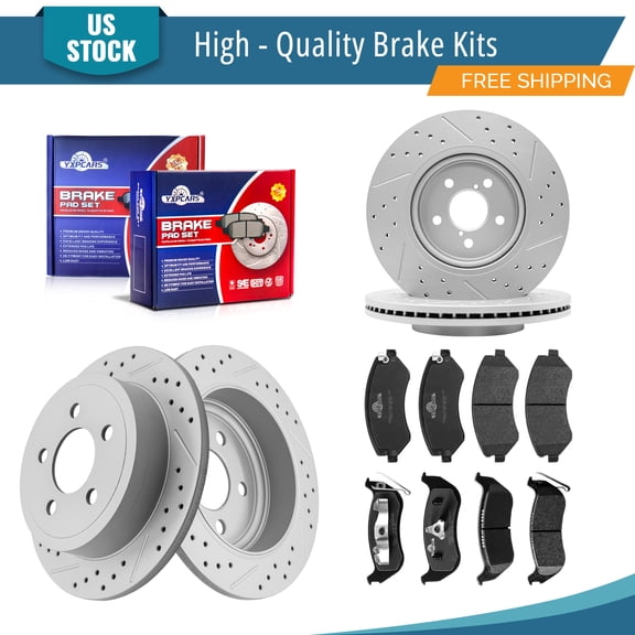 YXPCARS 12PCS Front Rear Brake Kits, Drilled & Slotted Brake Rotors   Ceramic Brake Pads Set for 2003-2005 2006 2007 Jeep Liberty (780036, 780134, 856, 981)
