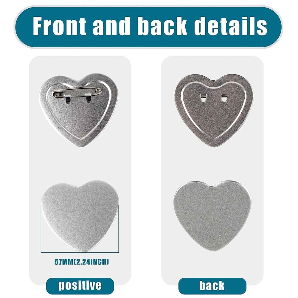 53X57.5MM Heart-Shaped Blank Badge Button Parts 100PCS, DIY Badges Set Metal Button Maker Parts ,Beginner-Friendly