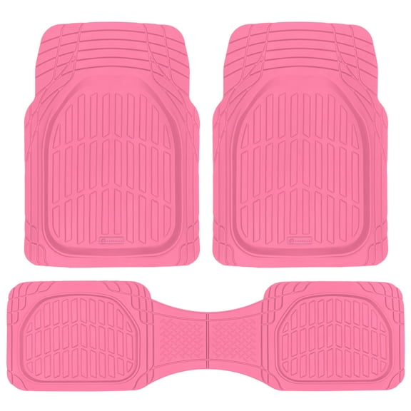 Carbella Pink Car Mats, 3 Piece Full Set Waterproof Trim-to-Fit Pink Floor Mats for Cars Trucks SUV, Deep Dish All-Weather Pink Car Floor Mats, Flexible Rubber Automotive Floor Mat Set for Women