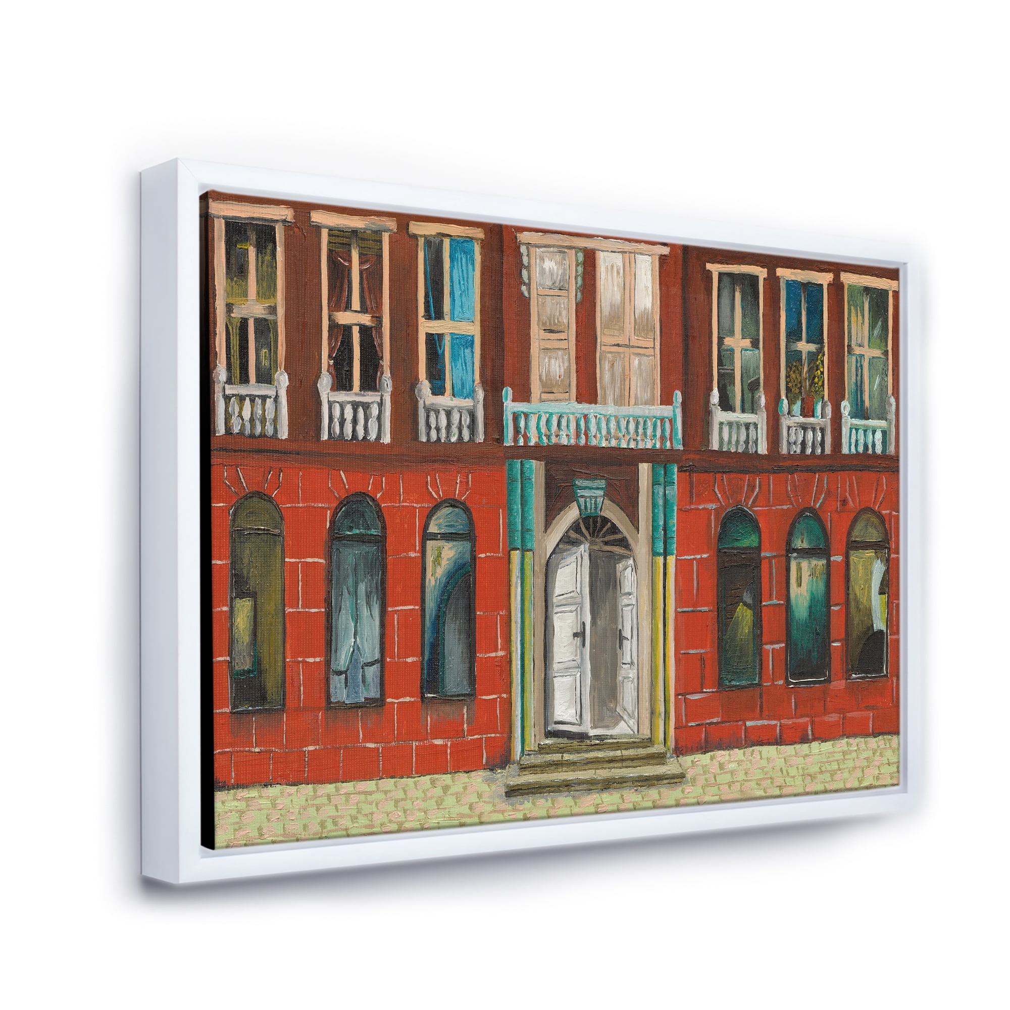 Designart 'Vintage Red Facade of Shop In Paris II' French Country Framed Canvas Wall Art Print